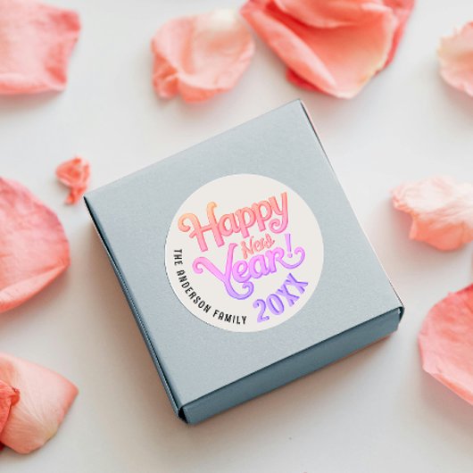 レトロガーリーヴィンテージハッピーニューイヤーPink Script ラウンドシール