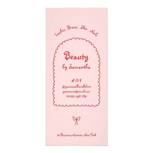 レトロガーリー赤ピンク手書きサロン価格表 ラックカード (裏面)