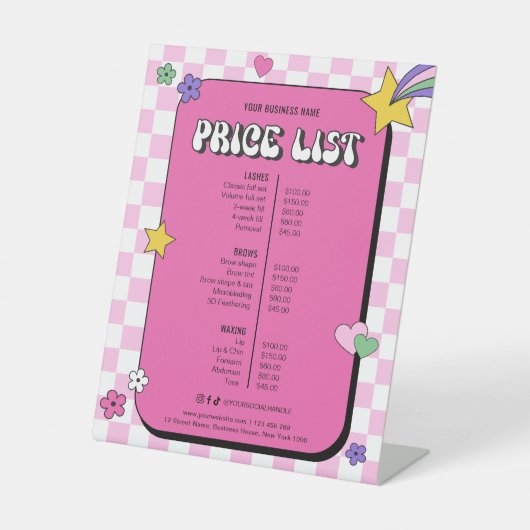 レトロガーリーGroovyピンクのメイクアップの目玉価格表 台座サイン (正面)