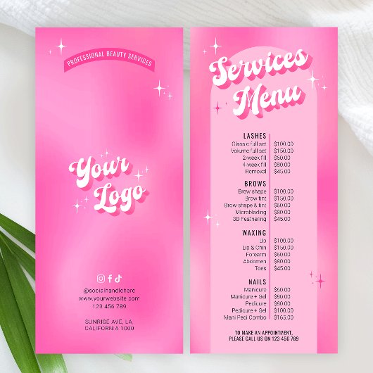 レトロガーリーGroovyピンクサロン爪、 ネイルスパ価格表 ラックカード