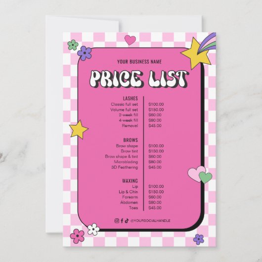 レトロガーリーGroovyピンク美しいサロン価格表 (正面)