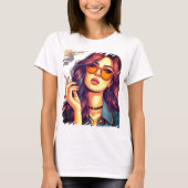 レトロガールとサングラス Tシャツ (正面)