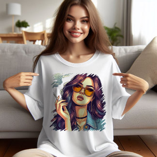 レトロガールとサングラス Tシャツ