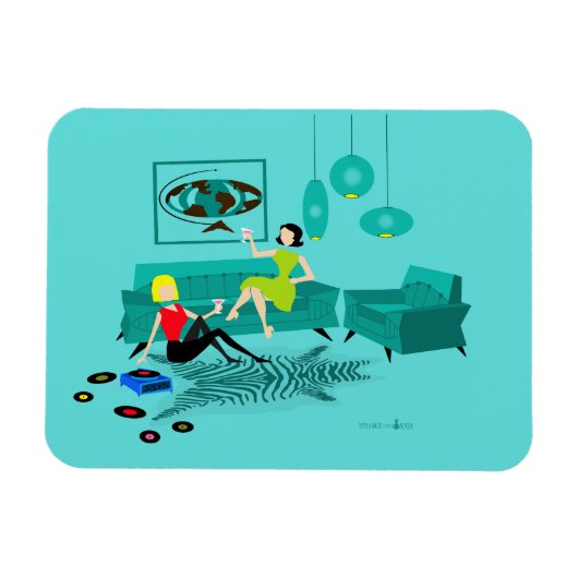 レトロガールの夜の柔軟な磁石 マグネット (横)