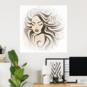 レトロガールウェーブヘアスタイリングブランディング ポスター (ホームオフィス)