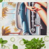 レトロガールクラシックのピンアップ キッチンタオル (折り畳み)