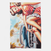 レトロガールクラシックのピンアップ キッチンタオル (縦)