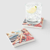 レトロガールクラシックのピンアップ ストーンコースター (横)