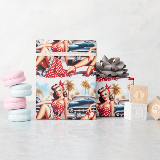 レトロガールクラシックのピンアップ ラッピングペーパー (ベビーシャワー)