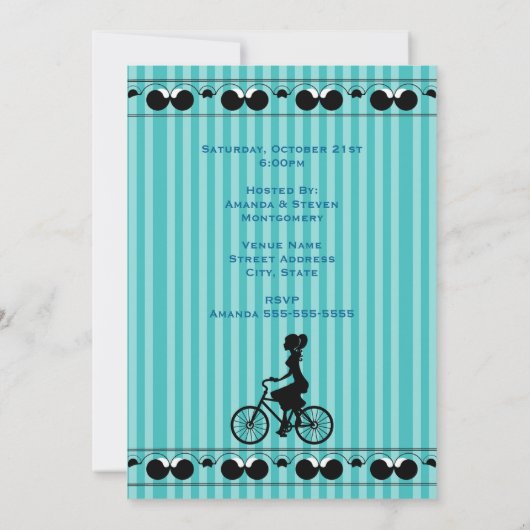 レトロガールサイクリストシルエットパーティー 招待状 (裏面)