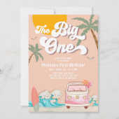 レトロガールザビッグワンサーフィン1st誕生日パーティー 招待状 (正面)