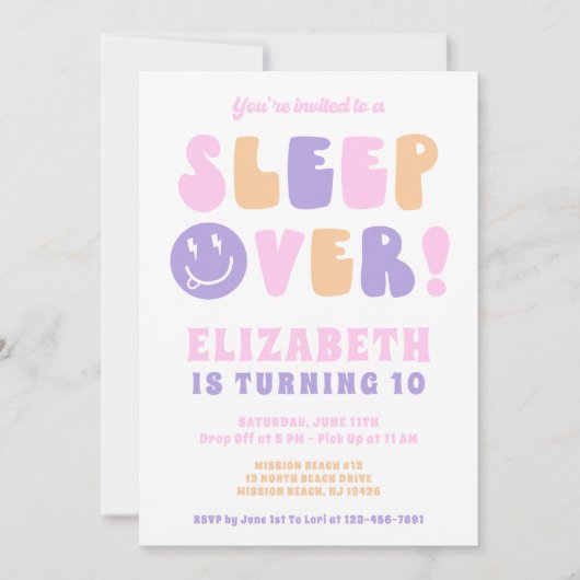 レトロガールズのスリープオーバーパーティー 招待状 (正面)
