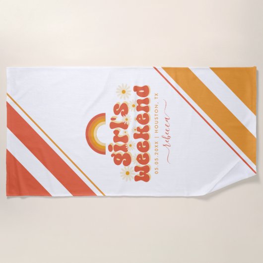 レトロガールズウィークエンド カスタムネーム ブライズパーティー ビーチタオル (正面)