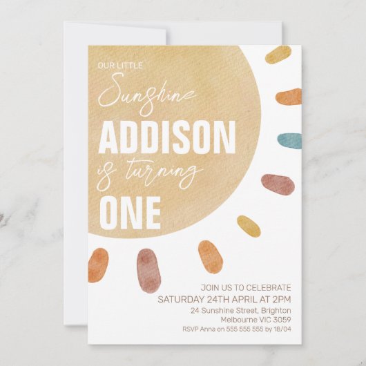 レトロガールズサンシャイン1st誕生日招待状 招待状 (正面)