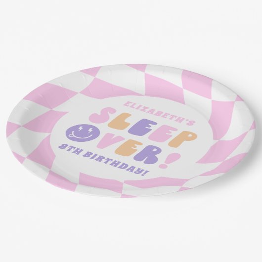 レトロガールズスリープオーバーパーティー ペーパープレート (アングル)