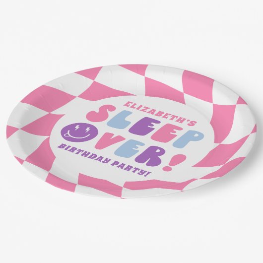 レトロガールズスリープオーバーパーティー ペーパープレート (アングル)