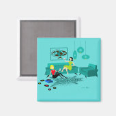 レトロガールズナイトインスクエアマグネット マグネット (正面/裏面)