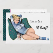 レトロガールズナイトインスリーパーバースランバーPJパーティー 招待状 (正面/裏面)