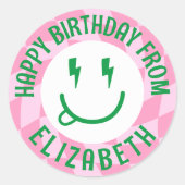 レトロガールズハッピー顔誕生日ギフトステッカー ラウンドシール (正面)