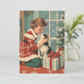 レトロガールドッグCHristmasツリービンテージクリスマス シーズンカード (スタンド正面)