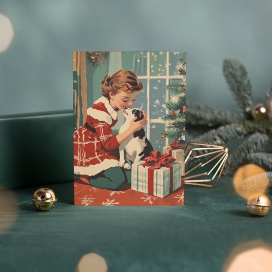 レトロガールドッグCHristmasツリービンテージクリスマス シーズンカード