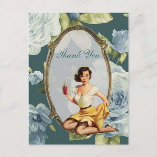 レトロガールブライダルシャワーティーパーティー感謝していユー ポストカード (正面)