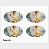 レトロガールブライダルシャワーティーパーティー感謝していユー 楕円形シール (シート)