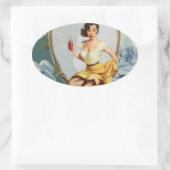 レトロガールブライダルシャワーティーパーティー感謝していユー 楕円形シール (バッグ)