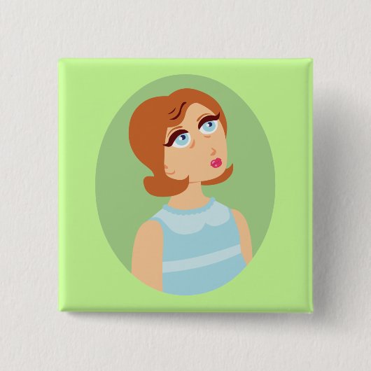 レトロガールブルー 缶バッジ (正面)