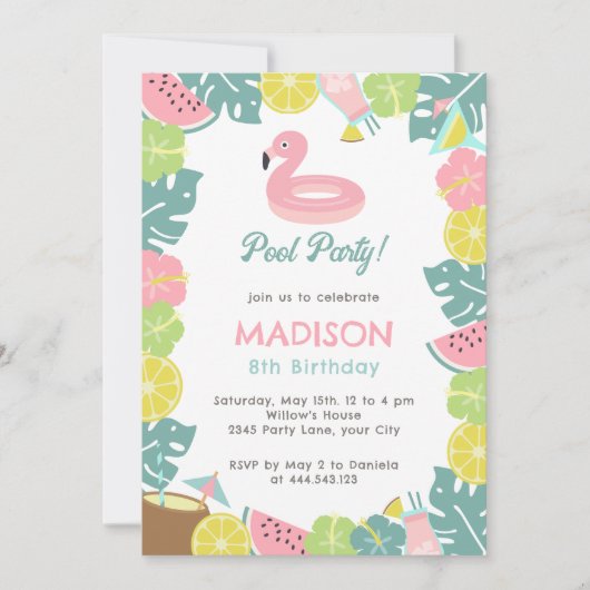 レトロガールプールパーティの招待状 招待状 (正面)