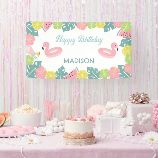 レトロガールプールパーティーバナー 横断幕 (パーティー)