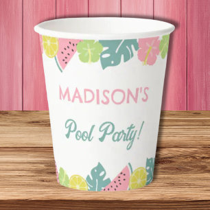 レトロガールプールパーティーバナー 紙コップ