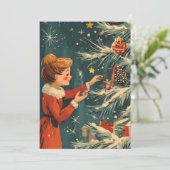 レトロガールレッドドレスズ飾クリスマスツリー シーズンカード (スタンド正面)