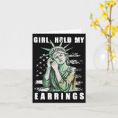 レトロガール私のイヤリングを保持アンチトランプ政治的F カード (黄色い花)