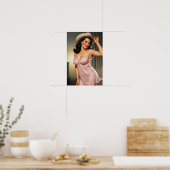 レトロガール、カウボーイハット ポスター (キッチン)