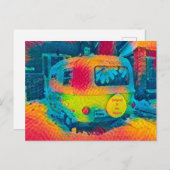 レトロキカラフルャンピングアスフォーヒッピーズグルービーアート ポストカード (正面/裏面)