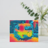 レトロキカラフルャンピングアスフォーヒッピーズグルービーアート ポストカード (スタンド正面)