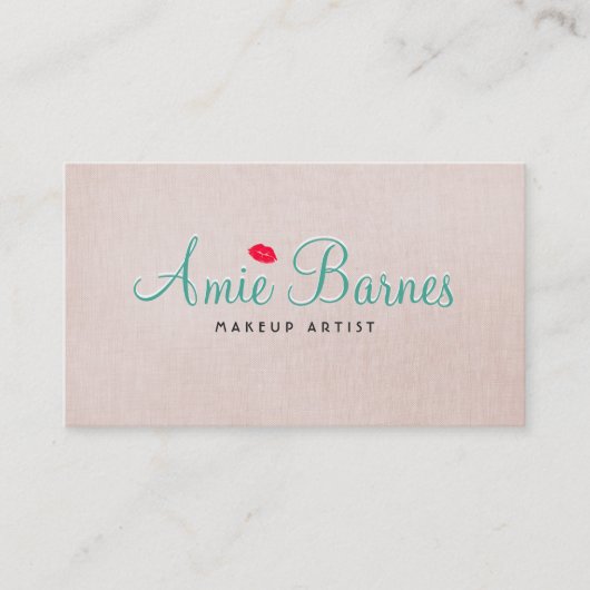レトロキスをするリップメイクアップアーティストベージュリネンルック 名刺 (正面)
