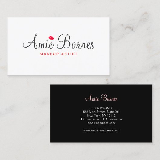 レトロキスをするリップメイクアップアーティストホワイト美しい 名刺 (正面/裏面)