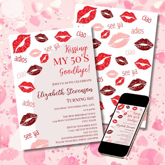 レトロキスをするMy 50's Goodbye 60th Birthday Party 招待状