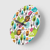 レトロキッズサファリライオン ラウンド壁時計 (傾斜)