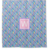 レトロキッズジオメトカラフルリカルモノグラム シャワーカーテン (正面)