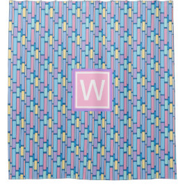 レトロキッズジオメトカラフルリカルモノグラム シャワーカーテン