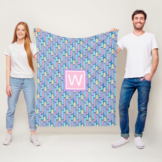 レトロキッズジオメトカラフルリカルモノグラム フリースブランケット (インサイチュ)
