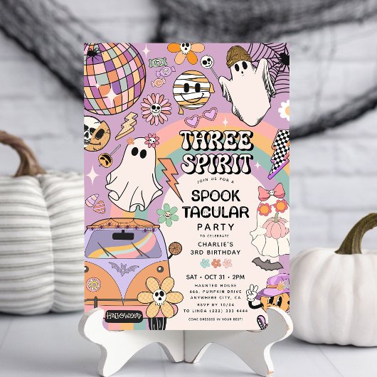 レトロキッズハロウィン3歳の誕生日パーティー 招待状