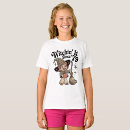 レトロキッズハロウィン70年代のかわいい魔女Tシャツ Tシャツ