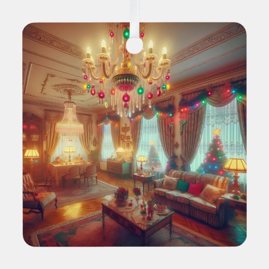 レトロキッチュレトロクリスマスパーソナライズされた メタルオーナメント (正面)