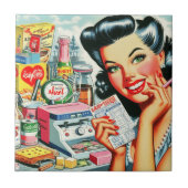 レトロキッチュ美しいヴィンテージガール タイル (正面)