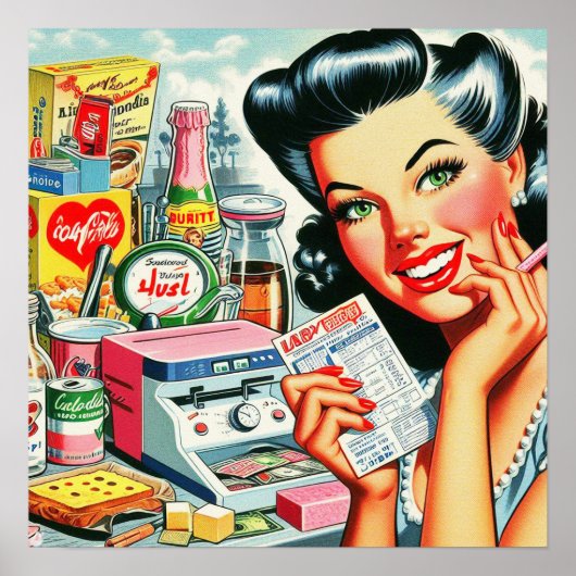 レトロキッチュ美しいヴィンテージガール ポスター (正面)