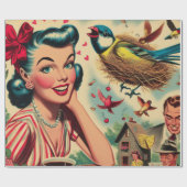 レトロキッチュ1950sガールイラストレーション ラッピングペーパー (フラット)
